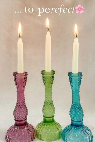 Solid Glass Candle Stand Carved (Multicolor)