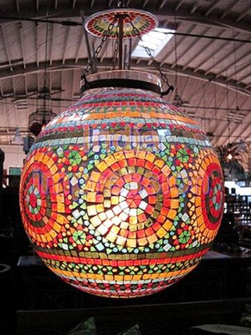Spherical Multicoloured Slass Mosaic Hanging Light