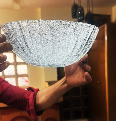 Textured Glass Bowl with Wavy Gold Rim