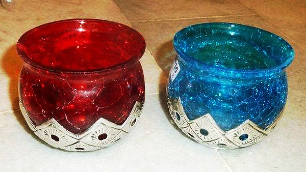Handcrafted Red & Blue Crackled Glass Candle Votives