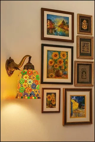 Multi-Color Floral Glass Bell Elephant Trunk Wall Bracket Glass Mosaic Lamp