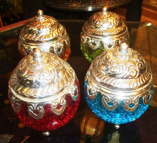 Handcrafted Multicolor Crackled Glass Jar with Lid