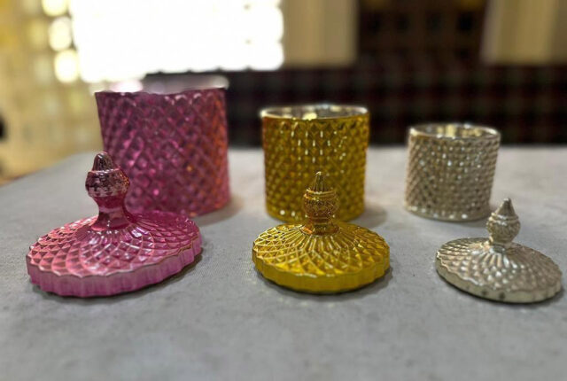 Multicoloured Diamond Design Glass Candle Jar