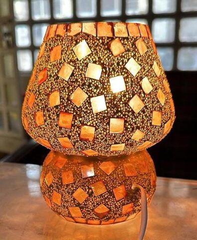 Mosaic Style Gold-Toned Textured Dome Shaped Glass Table Lamp