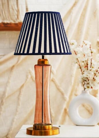 Table Lamp with Navy and White Striped Shade