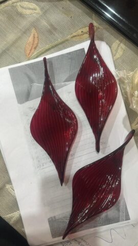 Red Glass Ribbed Decorative Leaves